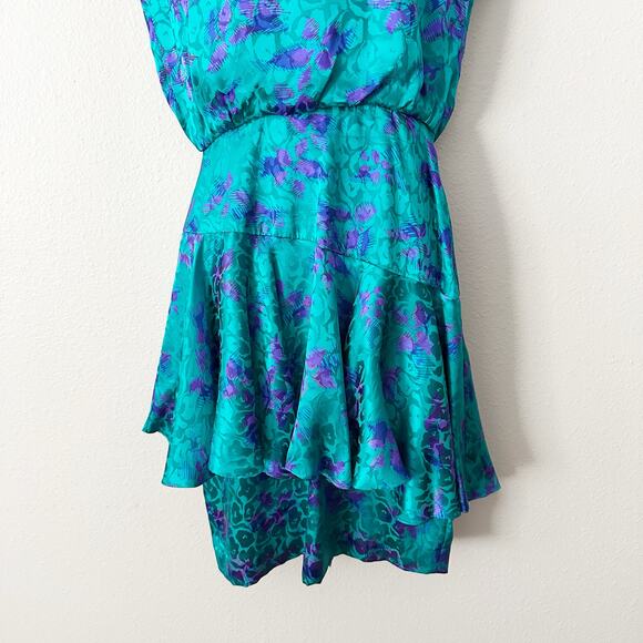 Vintage Lillie Rubin 100% Silk Satin Teal Purple‎ 80s Dress Women’s Size 4 - Picture 3 of 13
